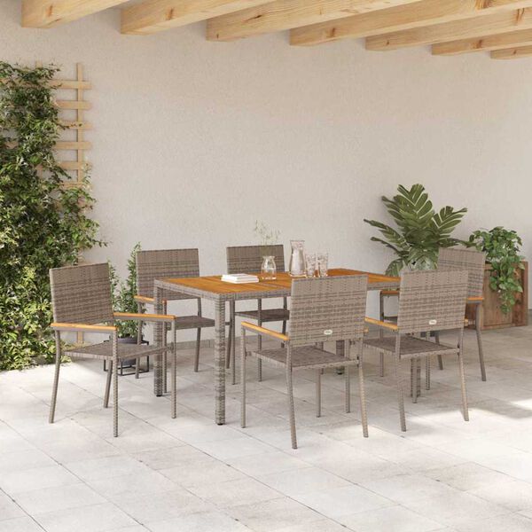 vidaXL Garten Essgruppe 7 pcs Grau Poly-Rattan