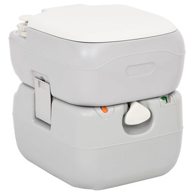 vidaXL Camping-Toilette Tragbar Grau und Weiß 22+12 L HDPE