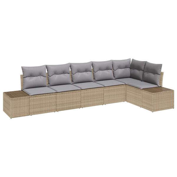 vidaXL Garten-Sofa-Set mit Kissen 6 pcs Beige und Hellgrau Poly-Rattan