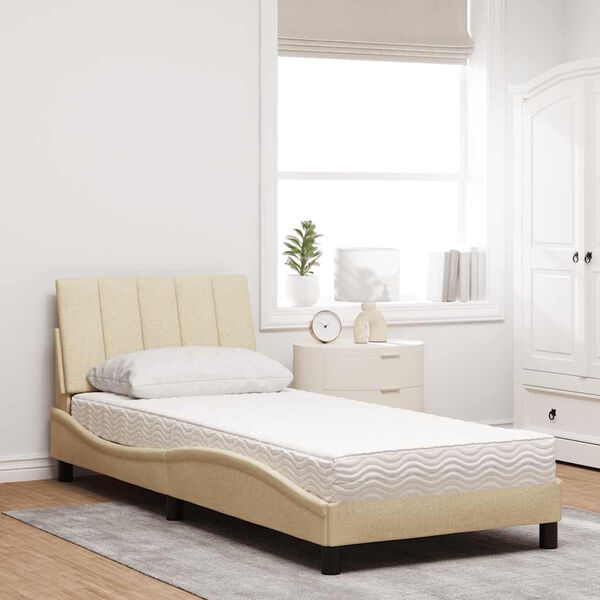 vidaXL Bett mit Matratze "Hanko" Creme 80x200 cm Stoff