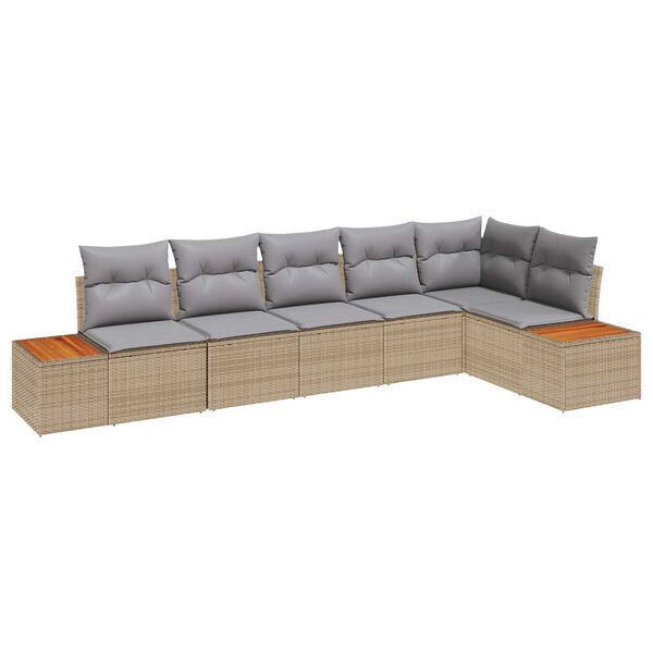 vidaXL Gartensofa-set mit Kissen 6 pcs Beige Poly Rattan