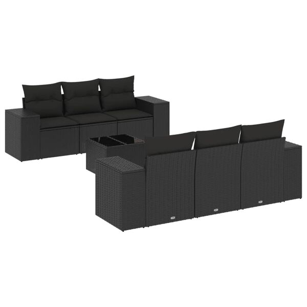 vidaXL 7-tlg. Garten-Sofagarnitur mit Kissen Schwarz Poly Rattan
