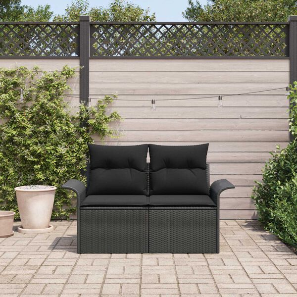 vidaXL Gartensofa mit Kissen Schwarz 141 x 62 x 69cm Poly-Rattan
