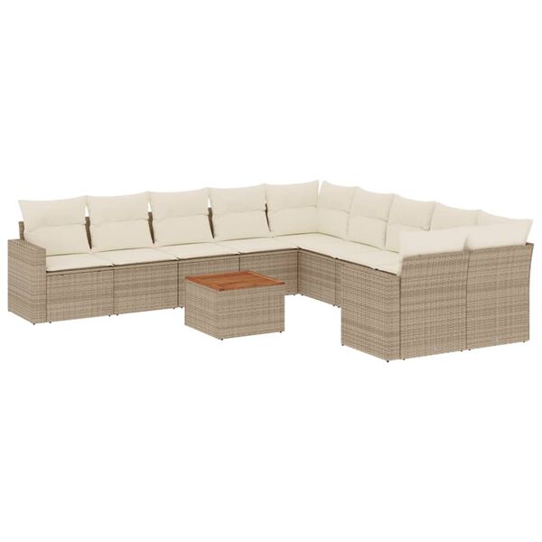 vidaXL 11-tlg. Garten-Sofagarnitur mit Kissen Beige Poly Rattan