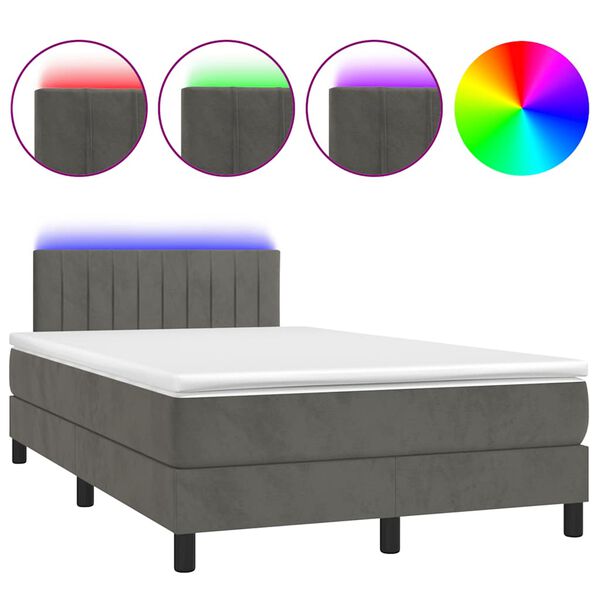 vidaXL Boxspringbett mit Matratze & LED Dunkelgrau 120x190 cm Samt