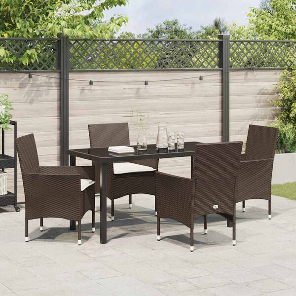 vidaXL Garten Essgruppe mit Kissen 5 pcs Braun Poly-Rattan