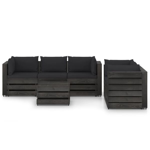 vidaXL 6-tlg. Garten-Lounge-Set mit Kissen Grau Impr&auml;gniertes Holz