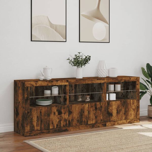 vidaXL Sideboard mit LED-Leuchten R&auml;uchereiche 181,5x37x67 cm