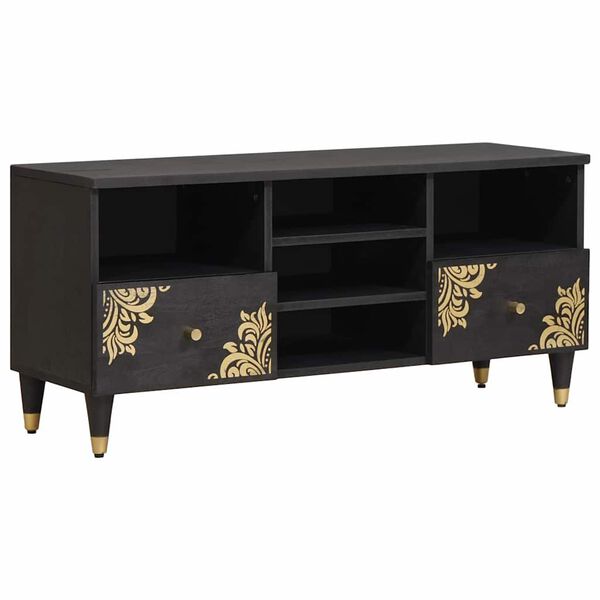 vidaXL TV-Schr&auml;nk mit Regal Schwarz 100 x 33 x 46 cm Massivholz Mango
