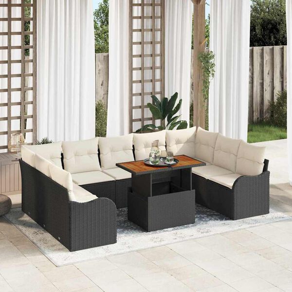 vidaXL Garten-Sofa-Set mit Kissen 10 pcs Schwarz und Creme