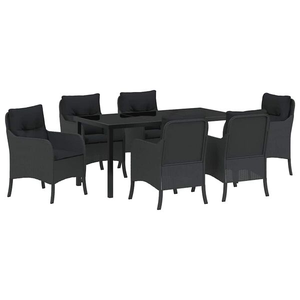 vidaXL Garten Essgruppe mit Kissen 7 pcs Schwarz Poly-Rattan