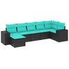vidaXL 7-teiliges Gartensofa-Set mit Kissen, schwarzes Polyrattan
