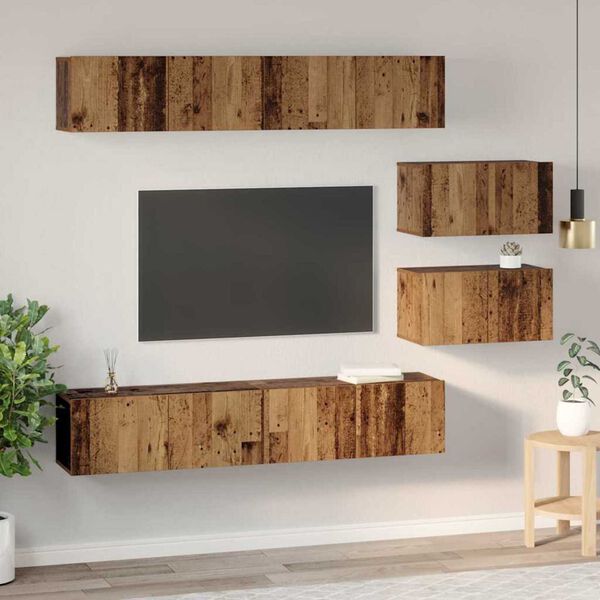 vidaXL TV-Schrankset Wandmontiert 6 pcs Altholz Holzwerkstoff