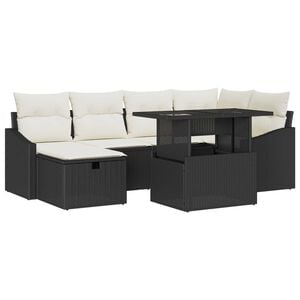 vidaXL Gartensofa-set mit Kissen 7 pcs Schwarz Poly-Rattan