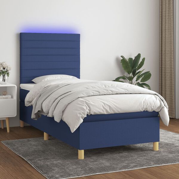 vidaXL Boxspringbett mit Matratze & LED Blau 100x200 cm Stoff