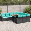 vidaXL 11-tlg. Garten-Sofagarnitur mit Kissen Schwarz Poly Rattan