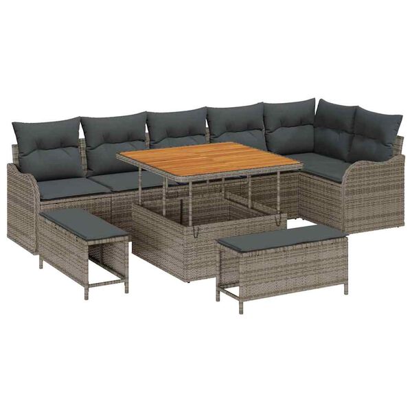vidaXL Garten-Sofa-Set mit Kissen mit Speicher mit Kissen 9 pcs Grau