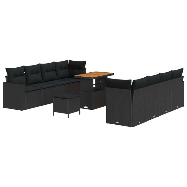 vidaXL Gartensofa-set mit Kissen 12 pcs Schwarz Poly-Rattan