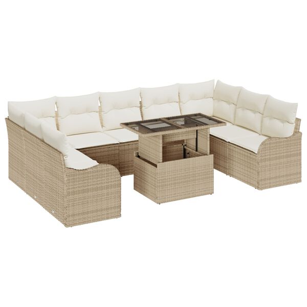 vidaXL Gartensofa-set mit Kissen mit Kissen 10 pcs Beige Poly Rattan