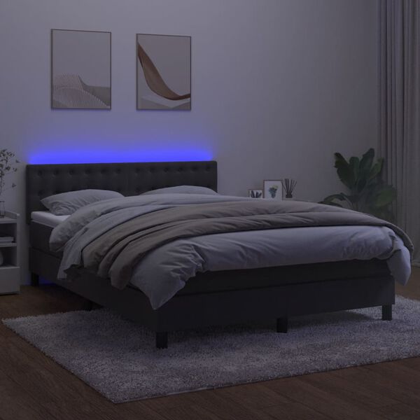 vidaXL Boxspringbett mit Matratze & LED Dunkelgrau 140x190 cm Samt