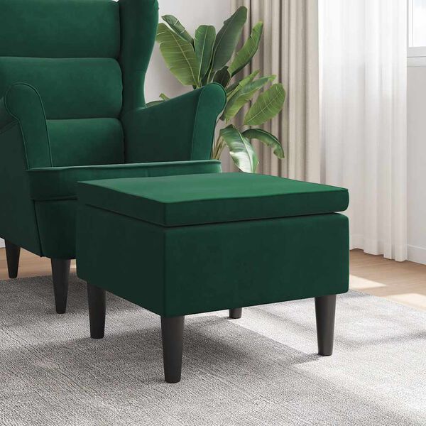 vidaXL Hocker mit Holzbeinen Dunkelgr&uuml;n Samt