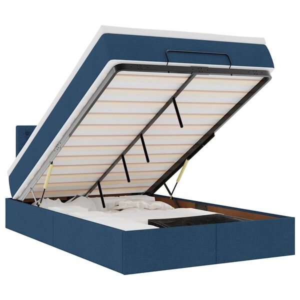 vidaXL Ottomane Bett mit Matratze & LEDs Blau 120x200 cm Stoff