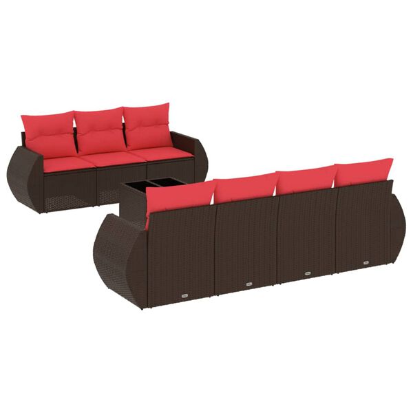 vidaXL 8-teiliges Gartensofa-Set mit Kissen, braun, Polyrattan