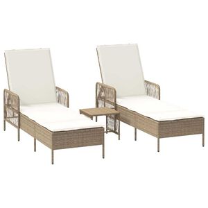 vidaXL Sonnenliege mit Kissen 2 pcs Beige 35 x 35 x 32cm Poly-Rattan