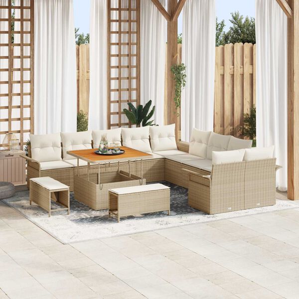 vidaXL Gartensofa-set mit Kissen 13 pcs Beige Poly-Rattan