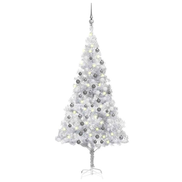 vidaXL K&uuml;nstlicher Weihnachtsbaum Beleuchtung & Kugeln Silber 180 cm