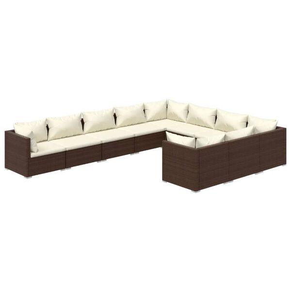 vidaXL 10-tlg. Garten-Lounge-Set mit Kissen Poly Rattan Braun