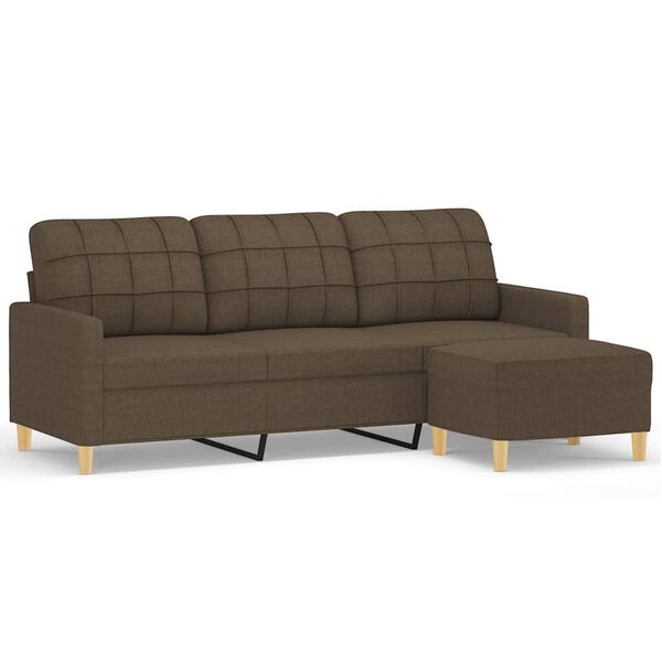 vidaXL 3-Sitzer-Sofa mit Hocker Braun 180 cm Stoff