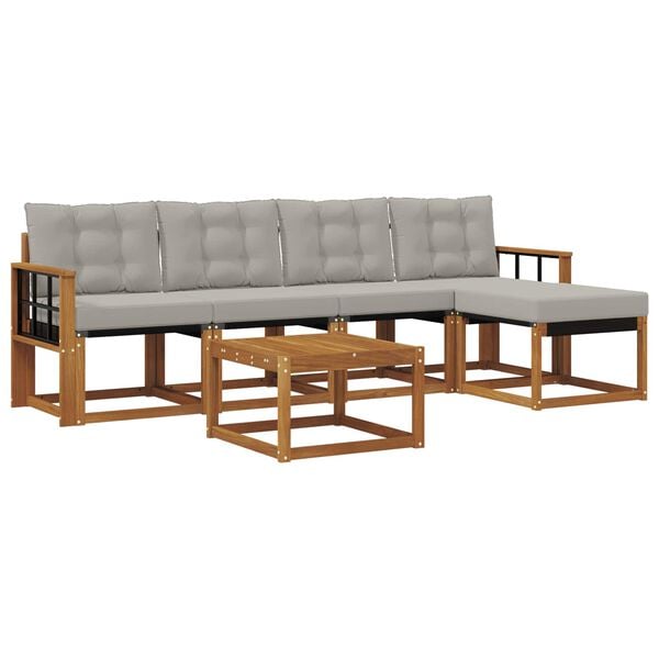vidaXL Outdoor-Sofagarnitur mit Kissen 6 pcs Nat&uuml;rlich und Hellgrau