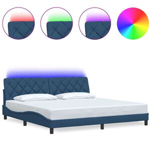 vidaXL Bettgestell mit LED ohne Matratze Blau 200x200 cm Stoff