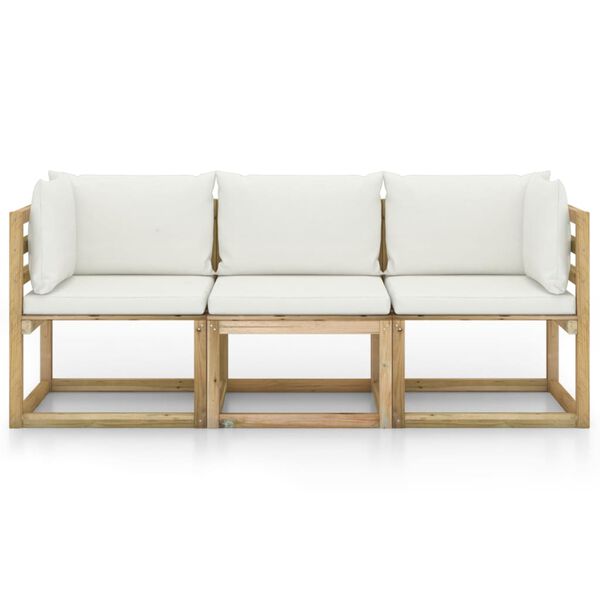 vidaXL 3-Sitzer-Gartensofa mit Creme Kissen