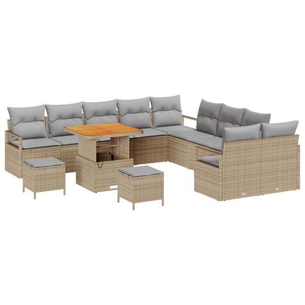 vidaXL Garten-Sofa-Set mit Kissen 13 pcs Beige Poly Rattan