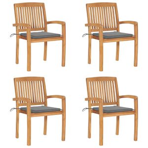vidaXL Stapelbare Gartenst&uuml;hle mit Kissen 4 Stk. Massivholz Teak