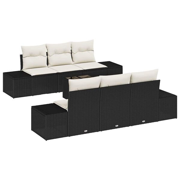 vidaXL Garten-Sofa-Set mit Kissen 7 pcs Schwarz Poly-Rattan