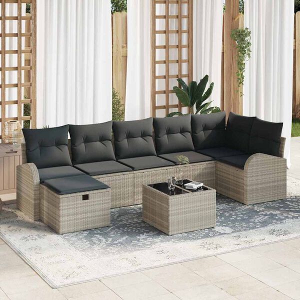vidaXL Sofa Set mit Kissen mit Speicher Hellgrau Poly-Rattan