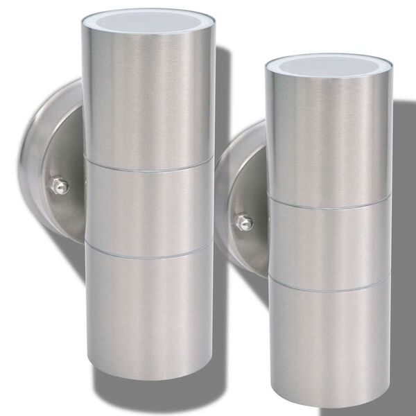 vidaXL LED-Au&szlig;enwandleuchten 2 Stk. Edelstahl Auf-/Abw&auml;rts