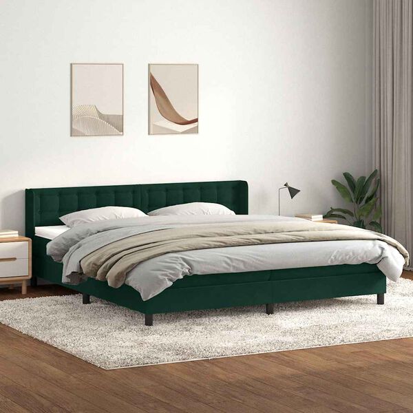 vidaXL Boxspringbett mit Matratze Dunkelgr&uuml;n 200x210 cm Samt