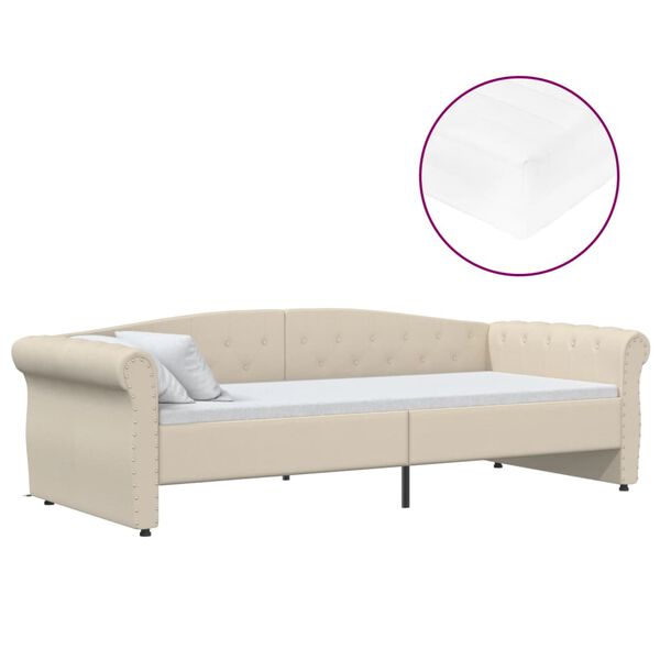 vidaXL Tagesbett mit Matratze USB Creme Stoff 90x200 cm