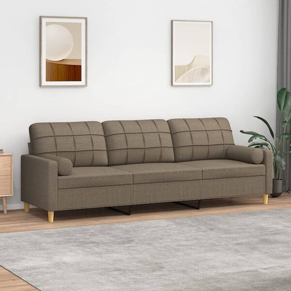 vidaXL 3-Sitzer-Sofa mit Kissen Taupe 210 cm Stoff