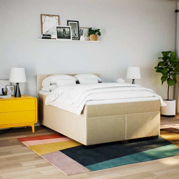 vidaXL Boxspringbett mit Matratze Creme 140x200 cm Stoff