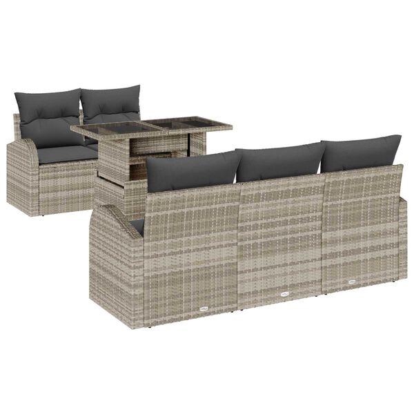 vidaXL Garten-Sofa-Set mit Kissen 6 pcs Hellgrau Poly Rattan