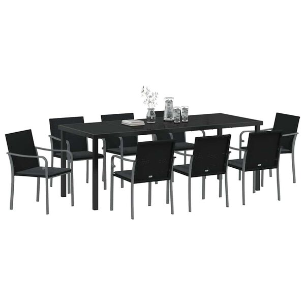 vidaXL Garten Essgruppe 9 pcs Schwarz und Grau PE-Rattan