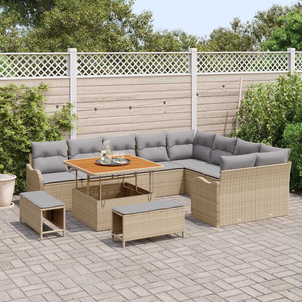 vidaXL Garten-Sofa-Set mit Kissen mit Kissen 12 pcs Beige und Hellgrau