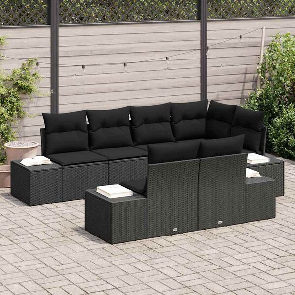 vidaXL Gartensofa-set mit Speicher 7 pcs Schwarz Poly-Rattan