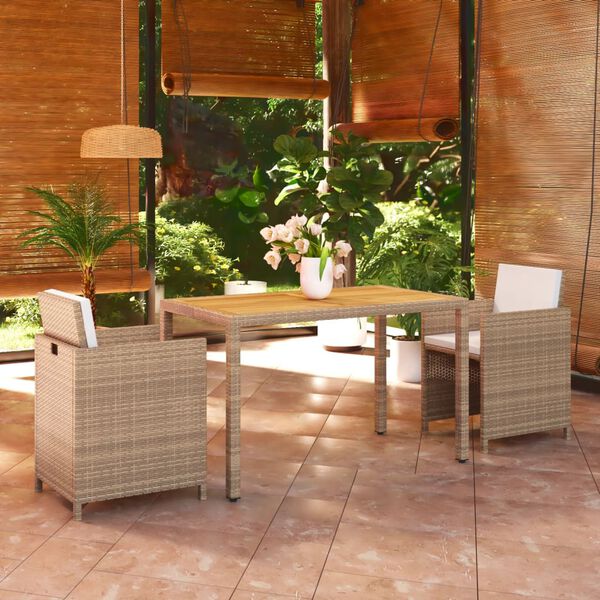 vidaXL 3-tlg. Garten-Essgruppe mit Kissen Poly Rattan Beige