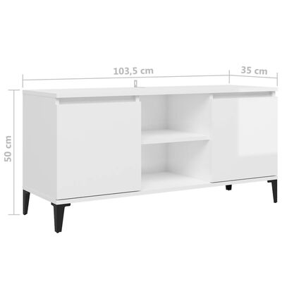 vidaXL TV-Schrank mit Metallbeinen Hochglanz-Weiß 103,5x35x50 cm